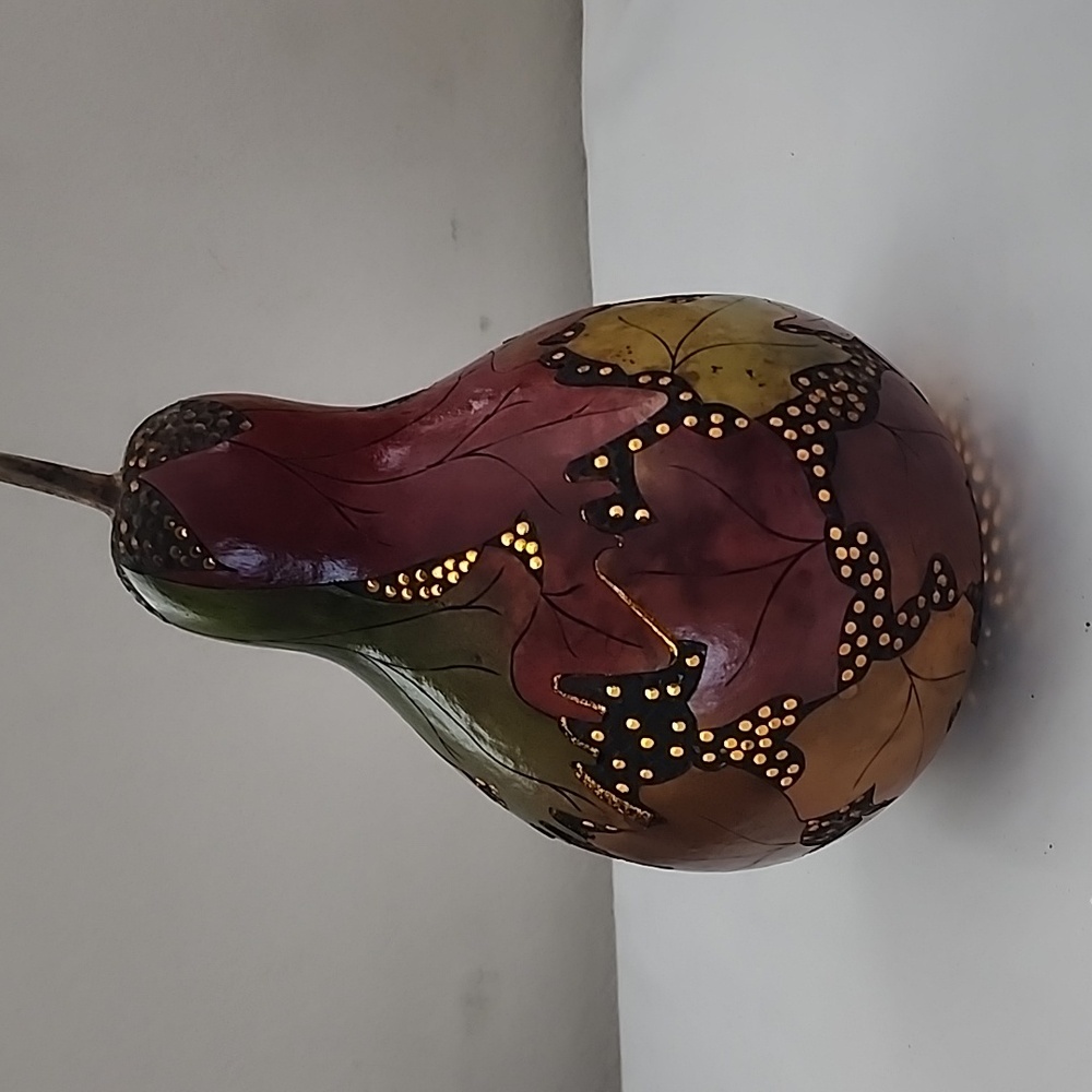 Hand Crafted Organic Grown Medium Fall Leaves Gourd Art Deco Bowl Lamp